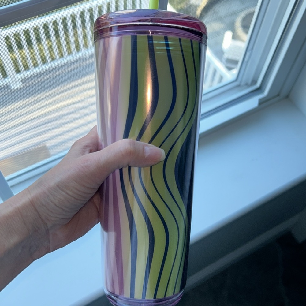 NWT! Gorgeous Starbucks colorful  Striped Tumbler with Straw